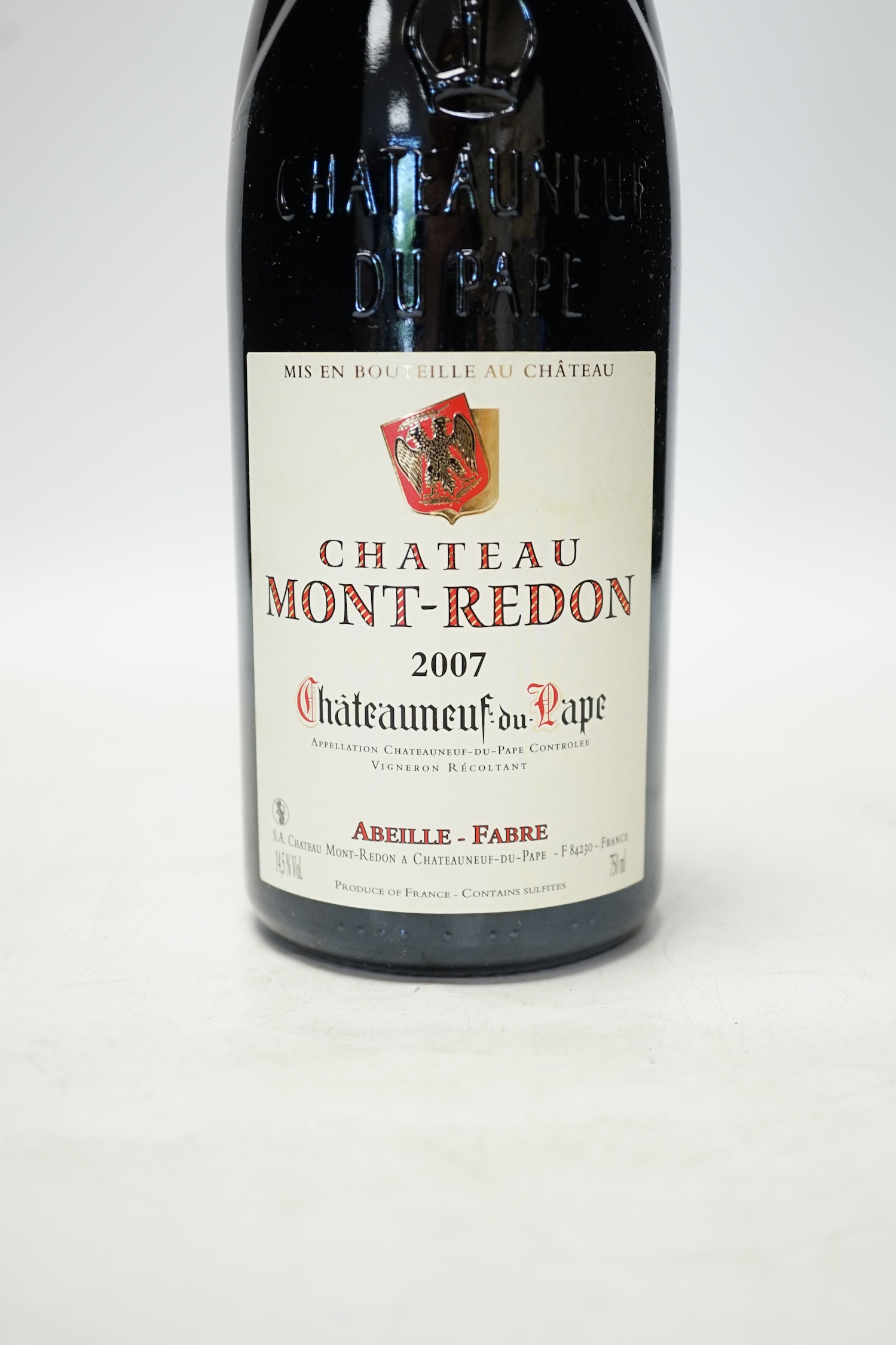 Twelve bottles of wine to include six bottles of Chateau Mont-Redon Châteauneuf du Pape 1999, and six bottles of 2007. Condition - good, storage history unknown.